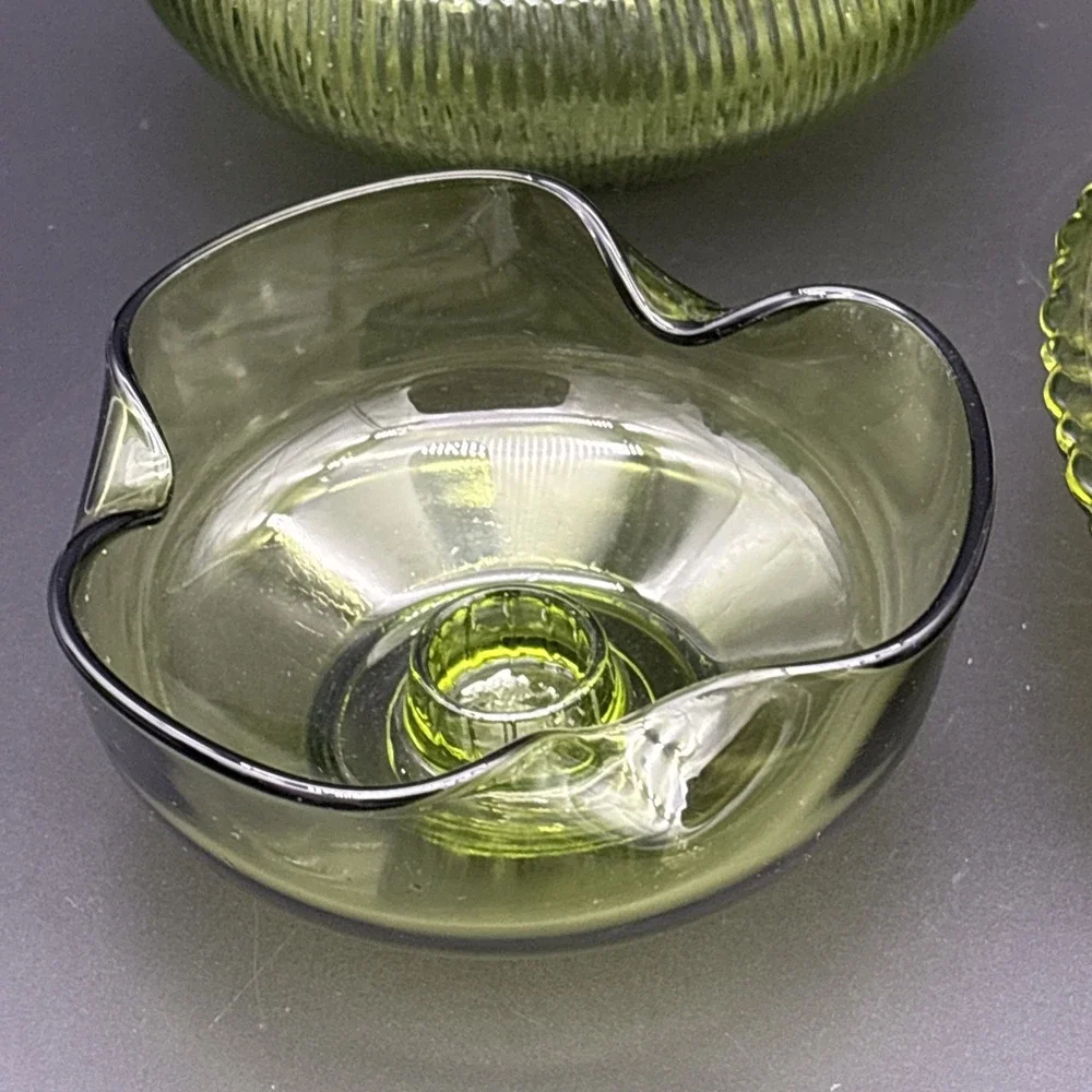 Instant 6-Pc Vintage Mid Century Green Glassware Collection Lot